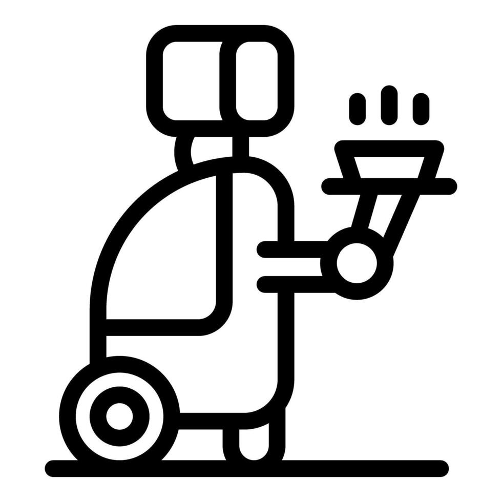 Food delivery robot holding hot meal tray icon vector