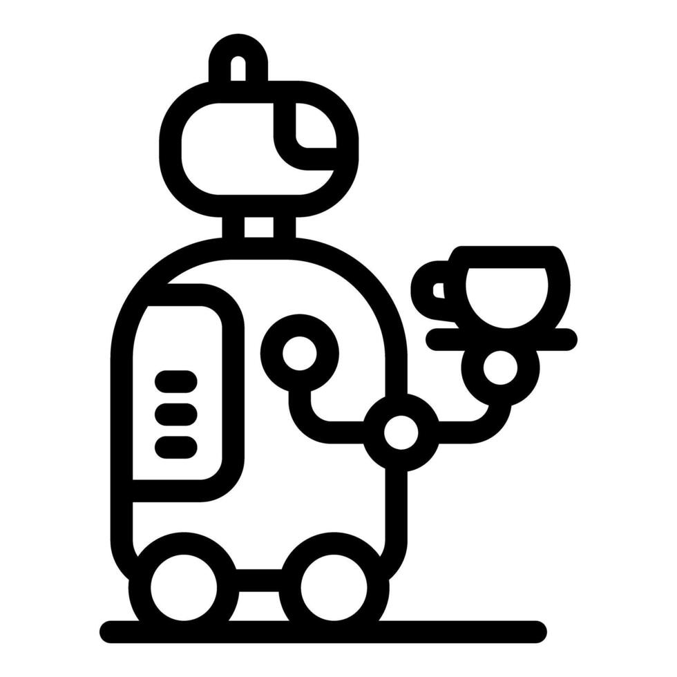 Modern robot serving coffee using tray in cafe line icon vector