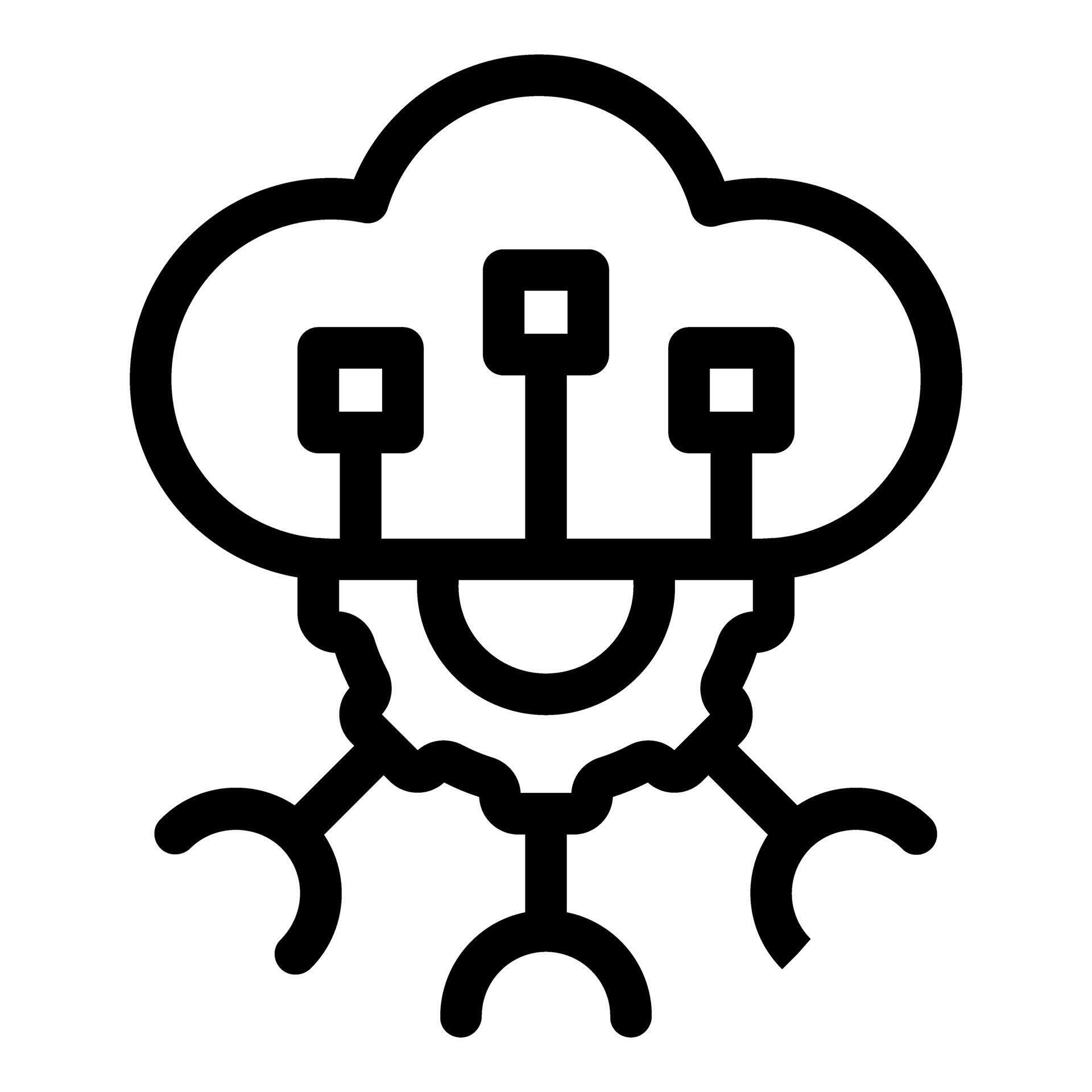Cloud computing connecting network data with processing power icon ...