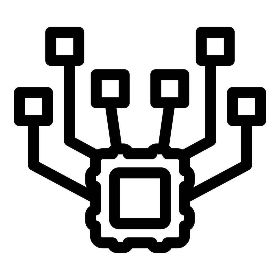 Microchip connecting with multiple nodes, data processing icon vector