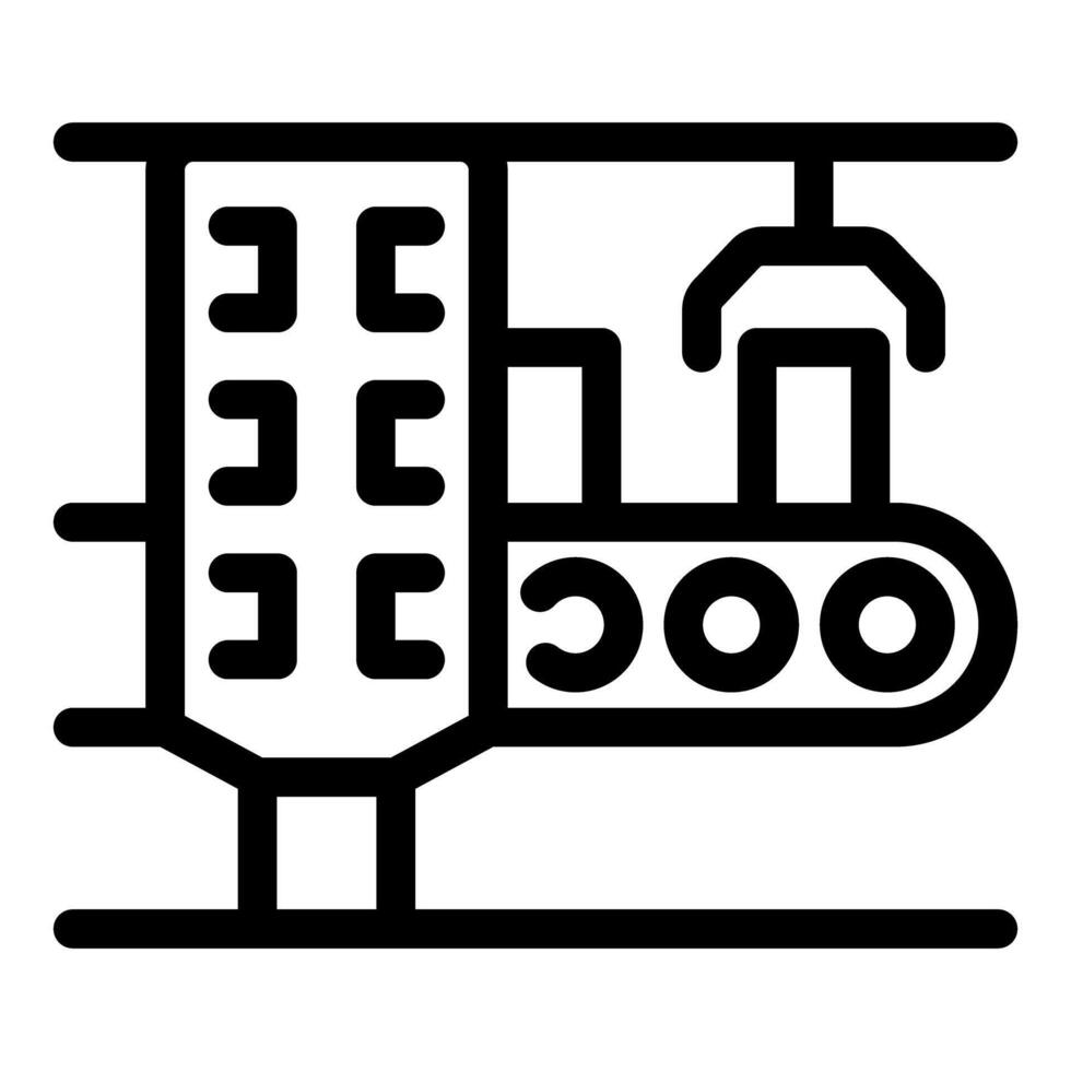 Conveyor belt transporting boxes in storage warehouse icon vector