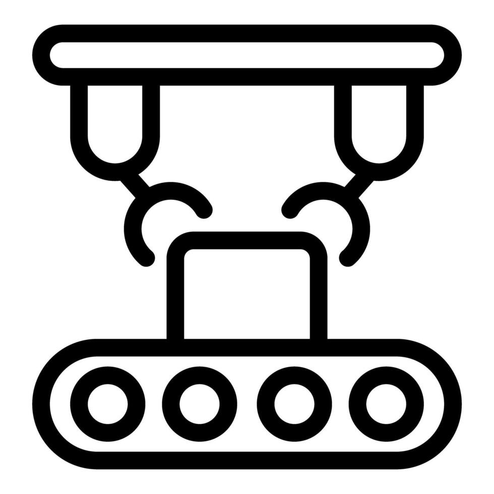 Robotic arm picking up box from conveyor belt in packaging line vector
