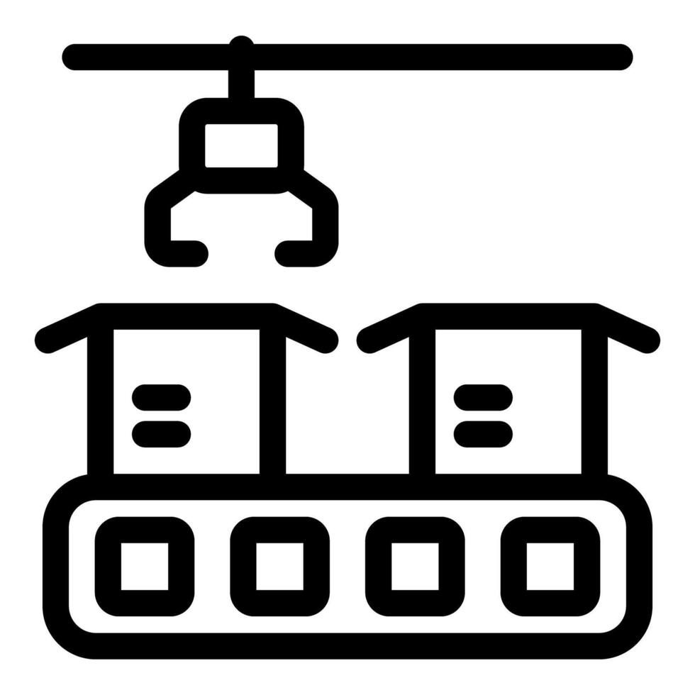 Robotic arm moving boxes on conveyor belt in warehouse vector