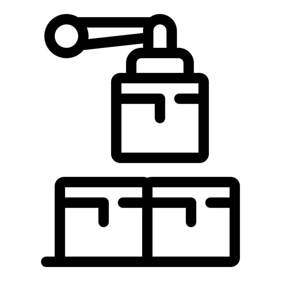 Line vector icon of a robotic arm lifting a box