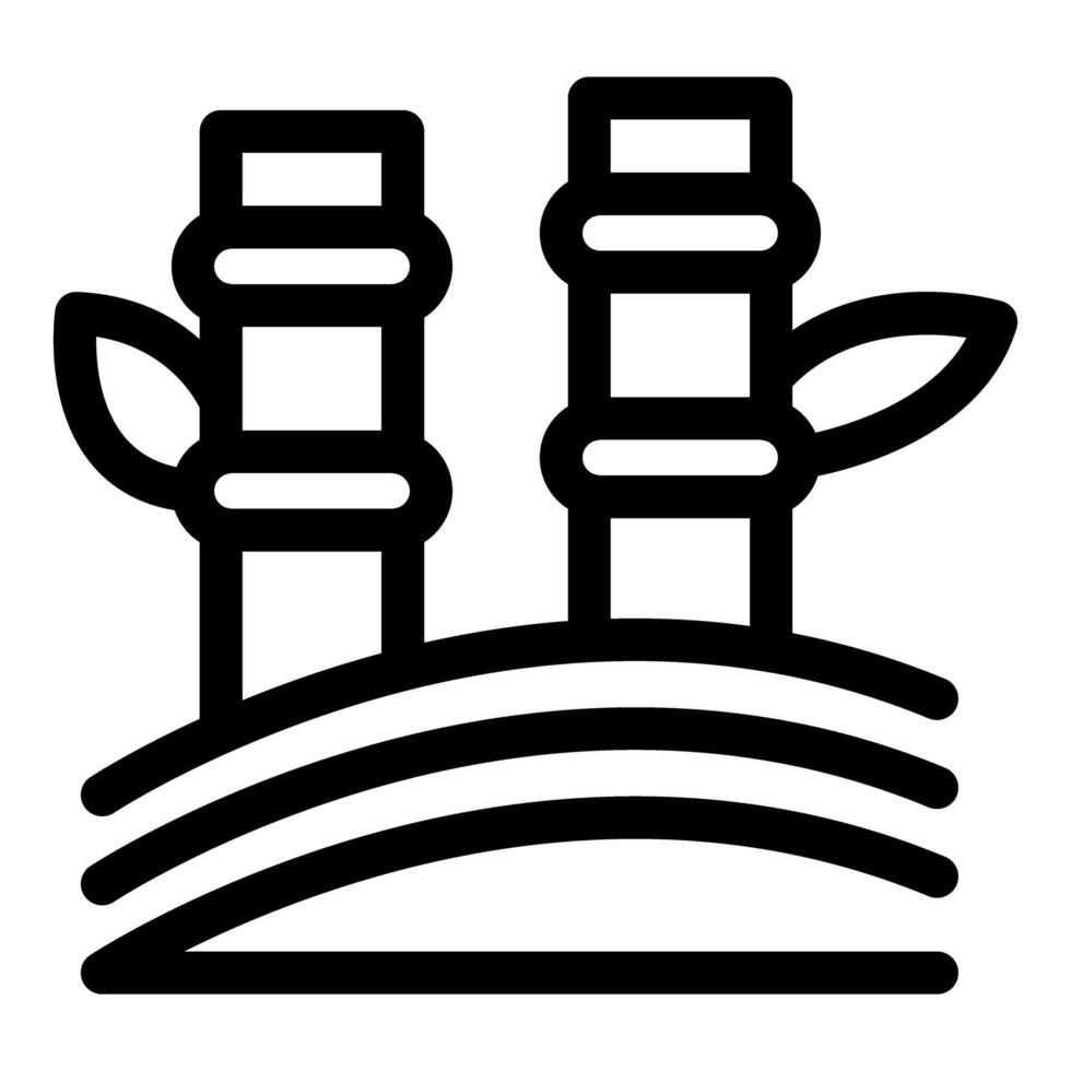 Two bamboo shoots growing from fertile ground line art icon vector