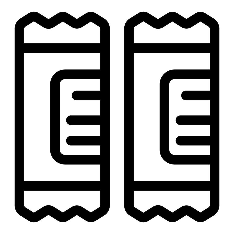 Two black outline vector icons of chocolate bars wrapped in foil