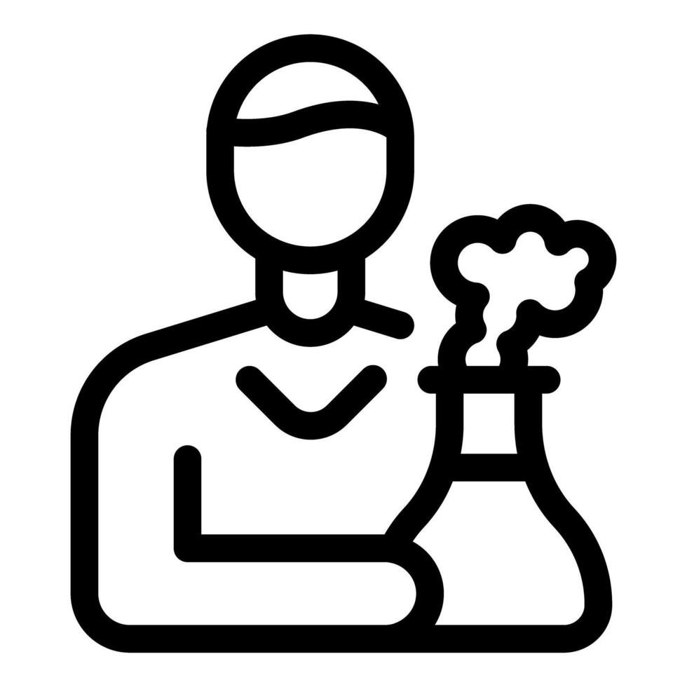 Scientist holding smoking chemical flask icon vector