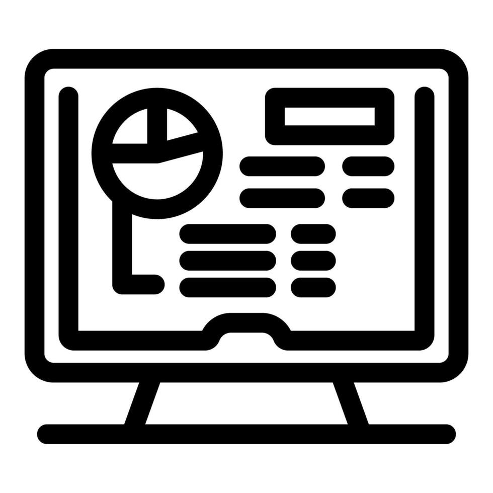 Computer displaying website with data analysis and pie chart icon vector
