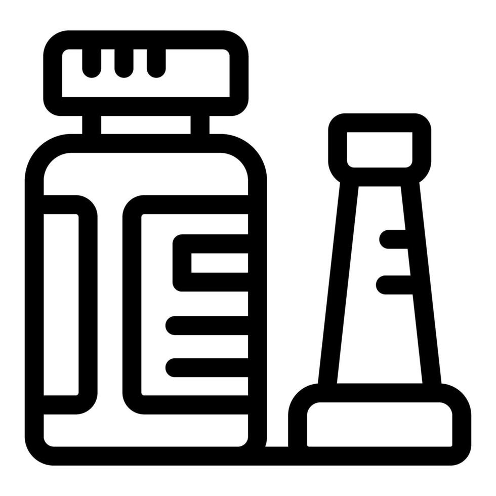 Medicine bottle standing next to graduated cylinder for dosage measurement vector