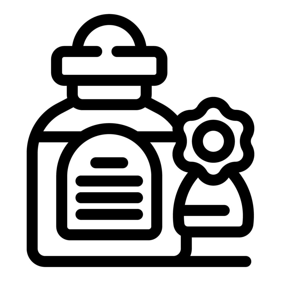 Jar containing medical cannabis with label and marijuana flower icon vector