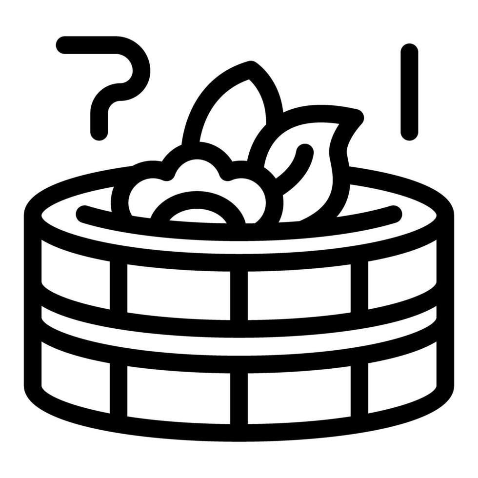Steaming hot tub with floating leaves relaxing wellness icon vector