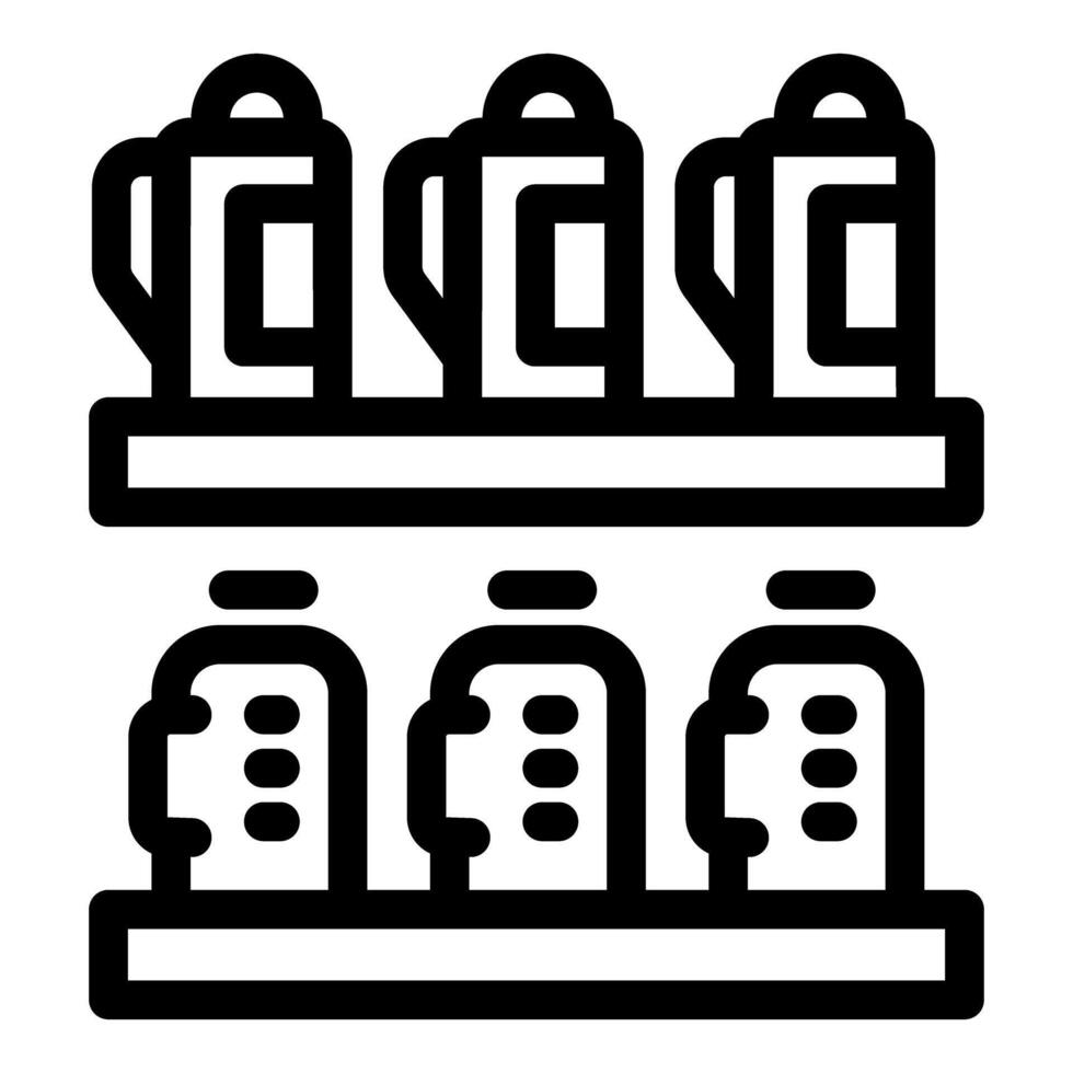 Supermarket shelf displaying bottles and jugs in line for sale vector