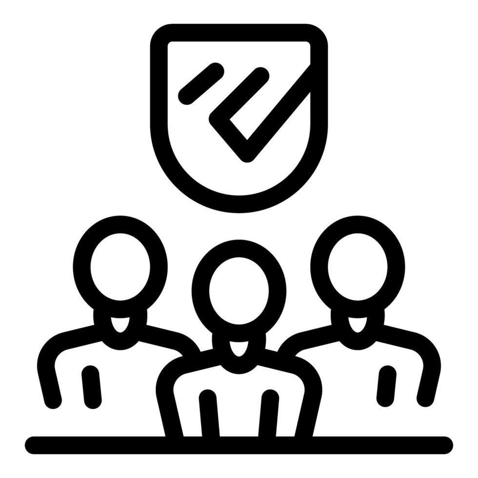 Group of people standing under approved protection shield vector