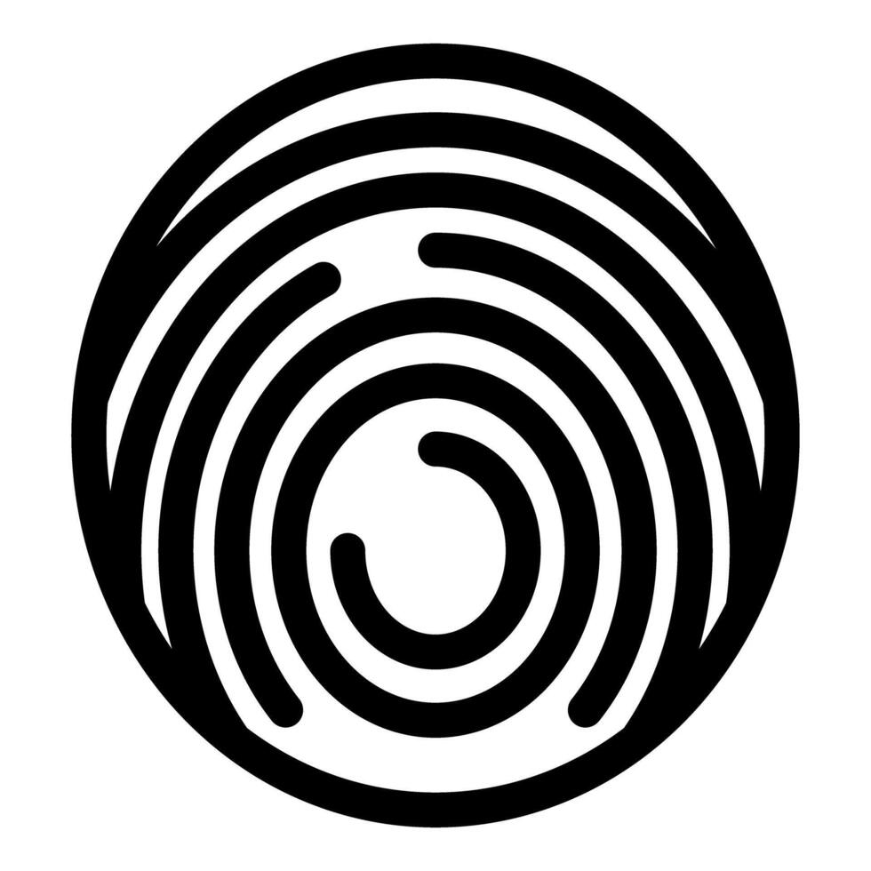 Black and white round fingerprint icon showing security vector