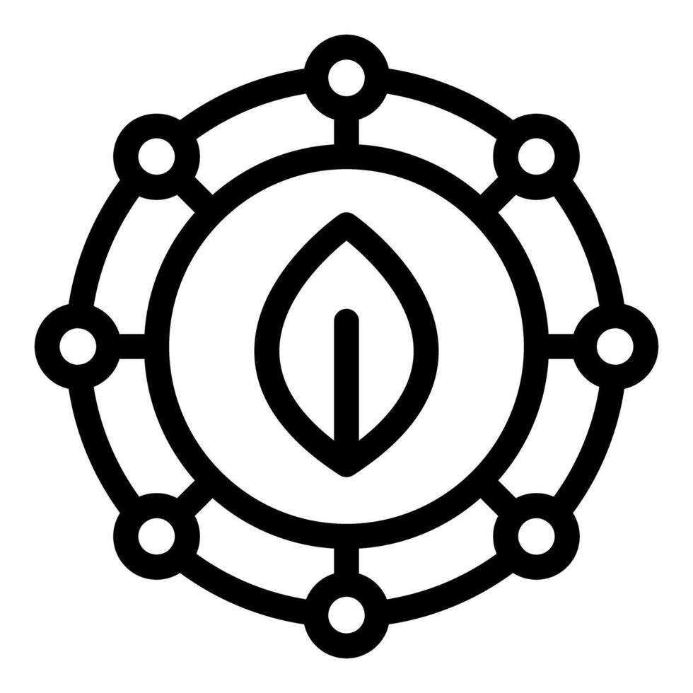 Eco system icon depicting green leaf surrounded by connected dots vector