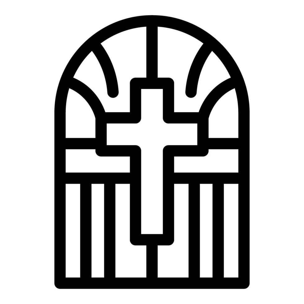 Arched church window featuring a prominent cross symbol vector