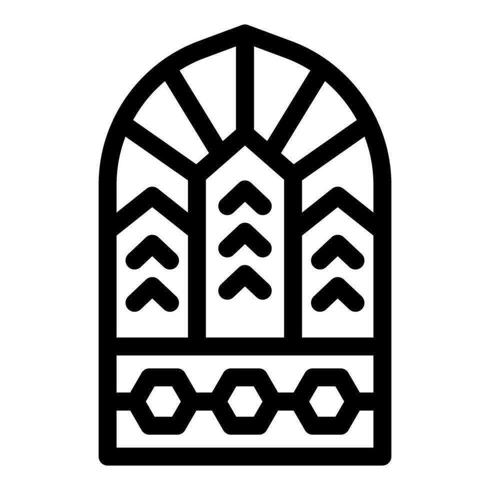 Arched window with abstract stained glass design featuring geometric shapes and patterns vector