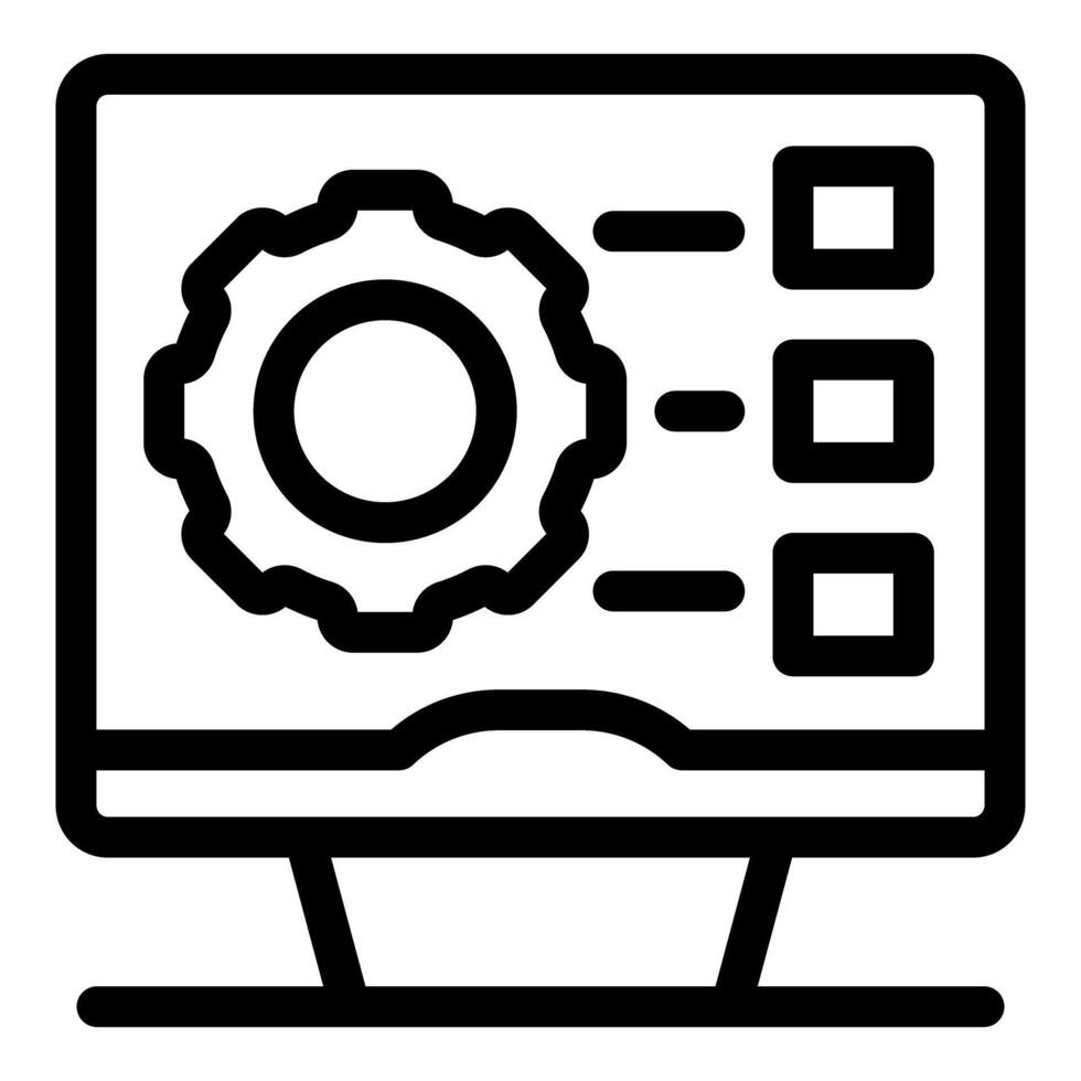 Computer showing software development process with gear icon vector
