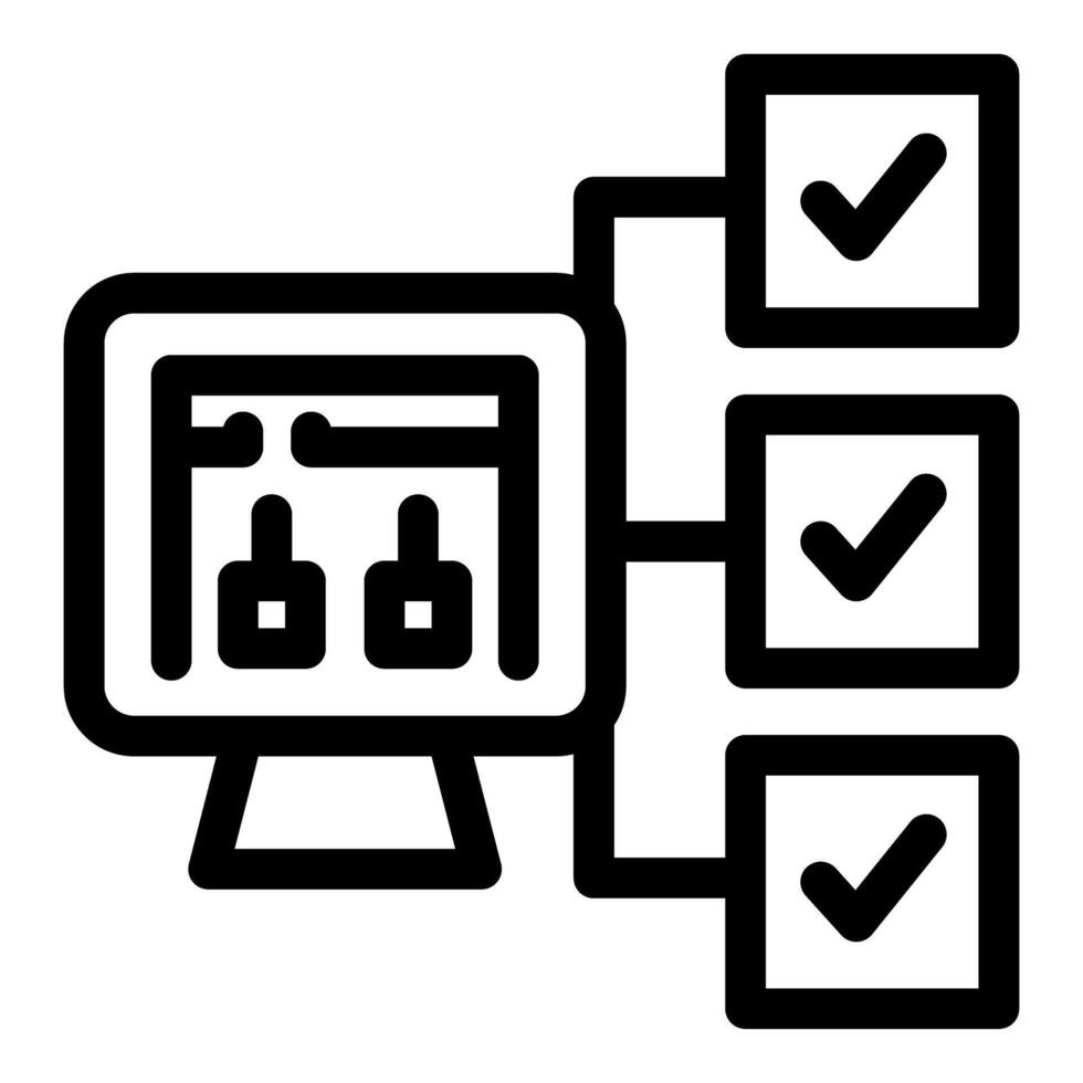 Computer showing website development process with check marks vector