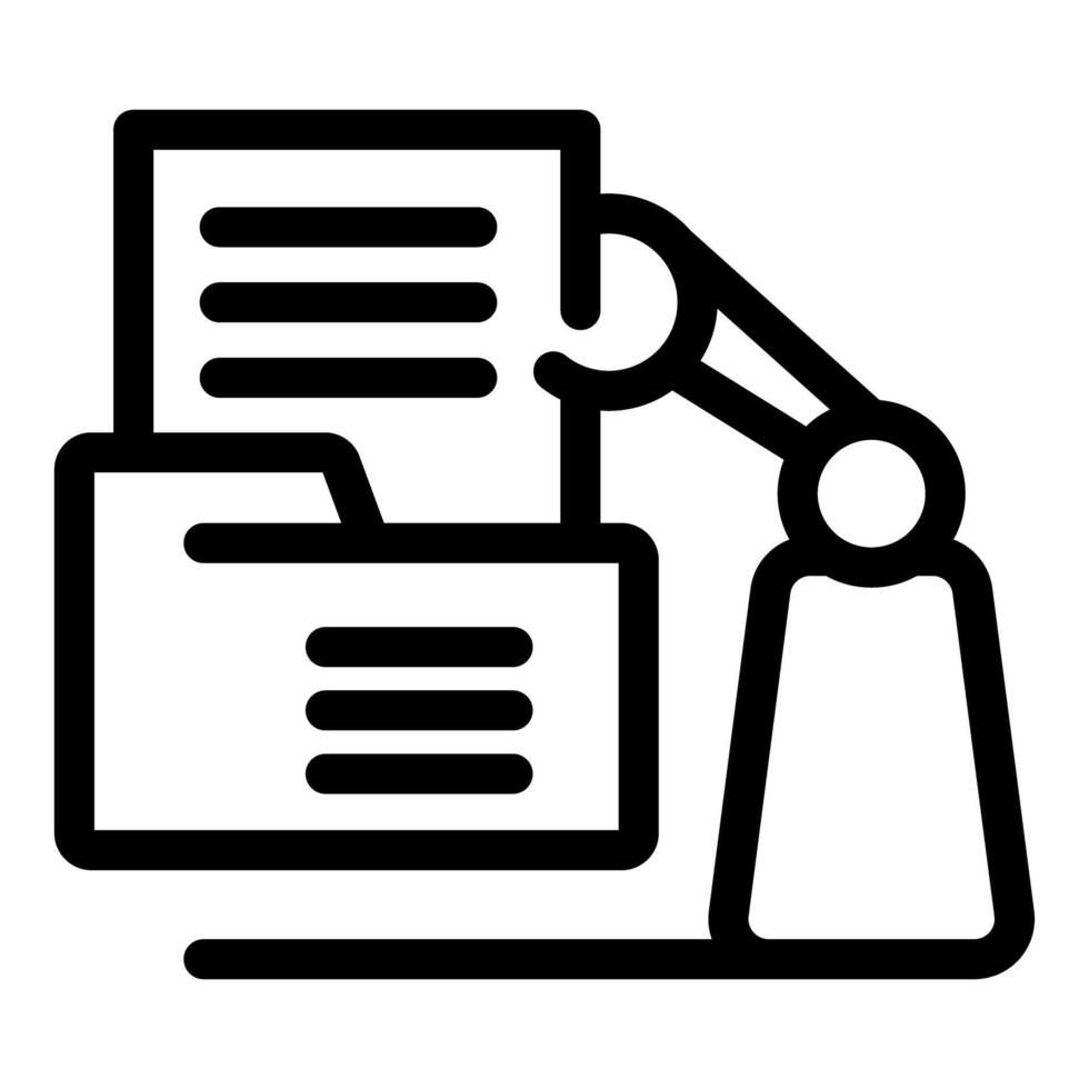 Robotic arm putting document in folder, automation of office work vector