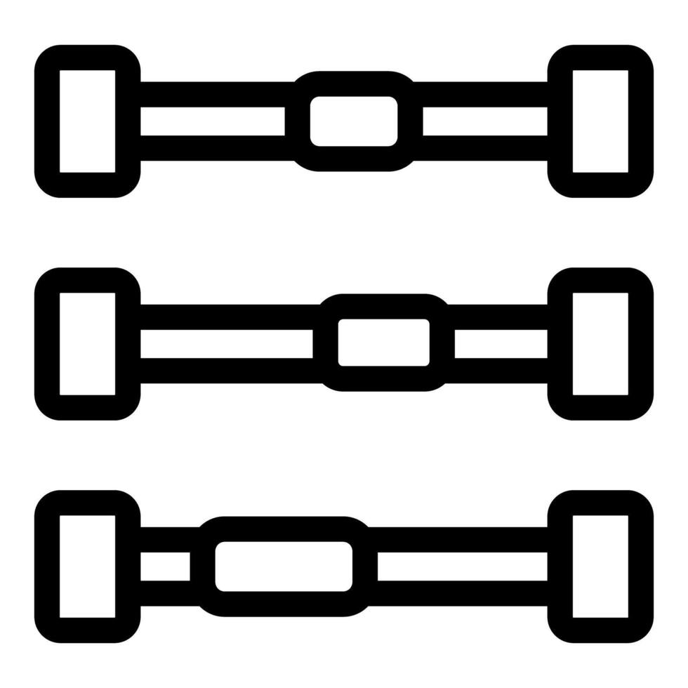 Set of three dumbbells for weight training and fitness vector