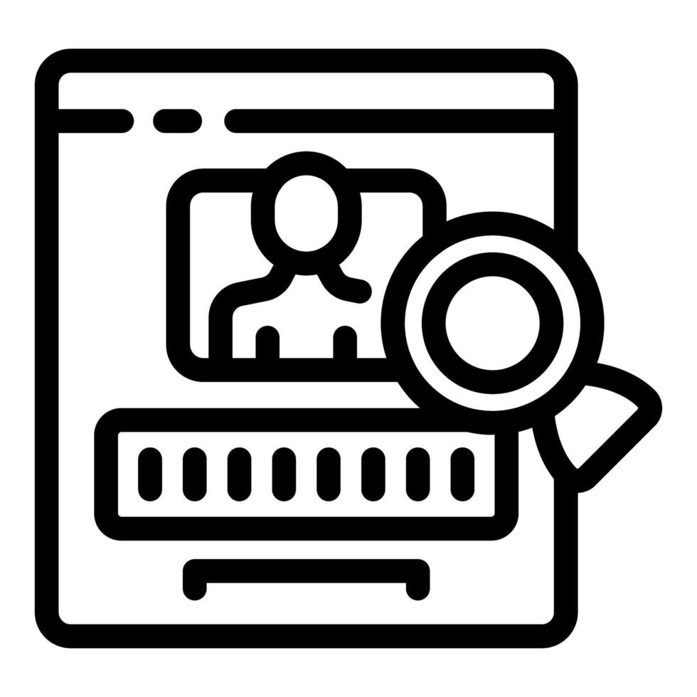 Magnifying glass investigating user profile with password on webpage vector