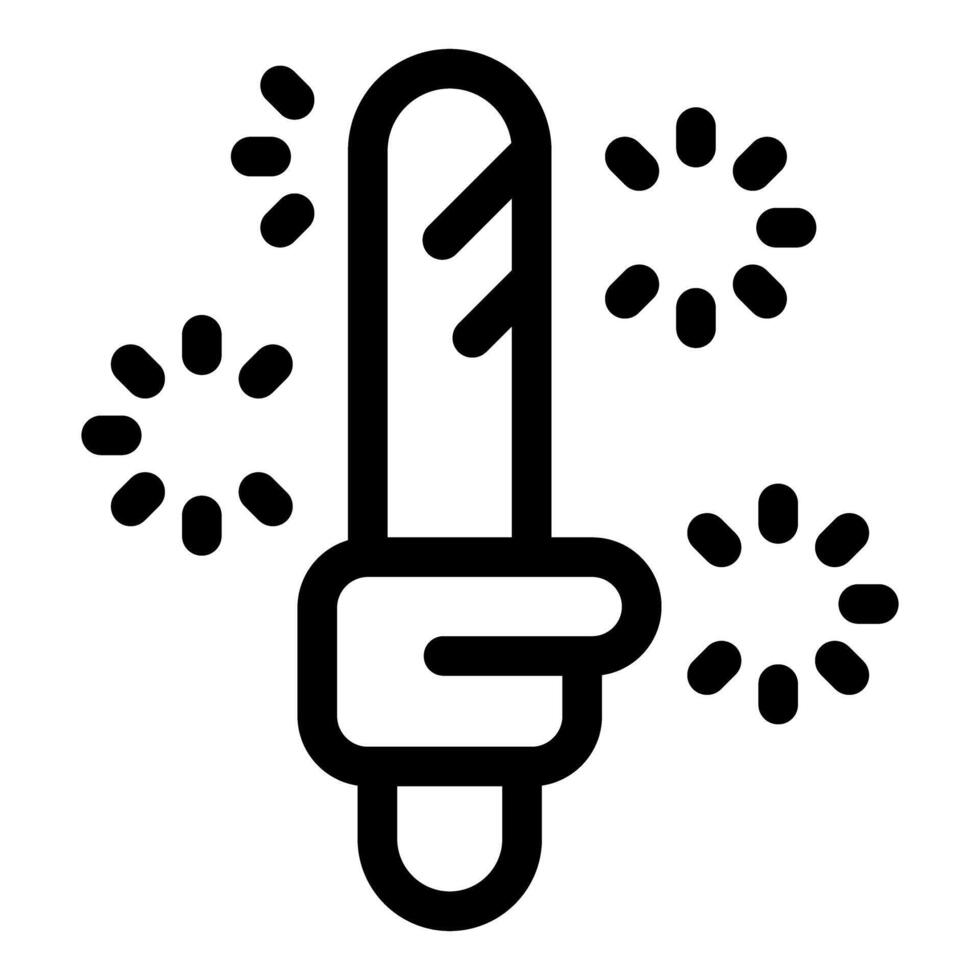 Hand holding chainsaw surrounded by sparks with thick line vector