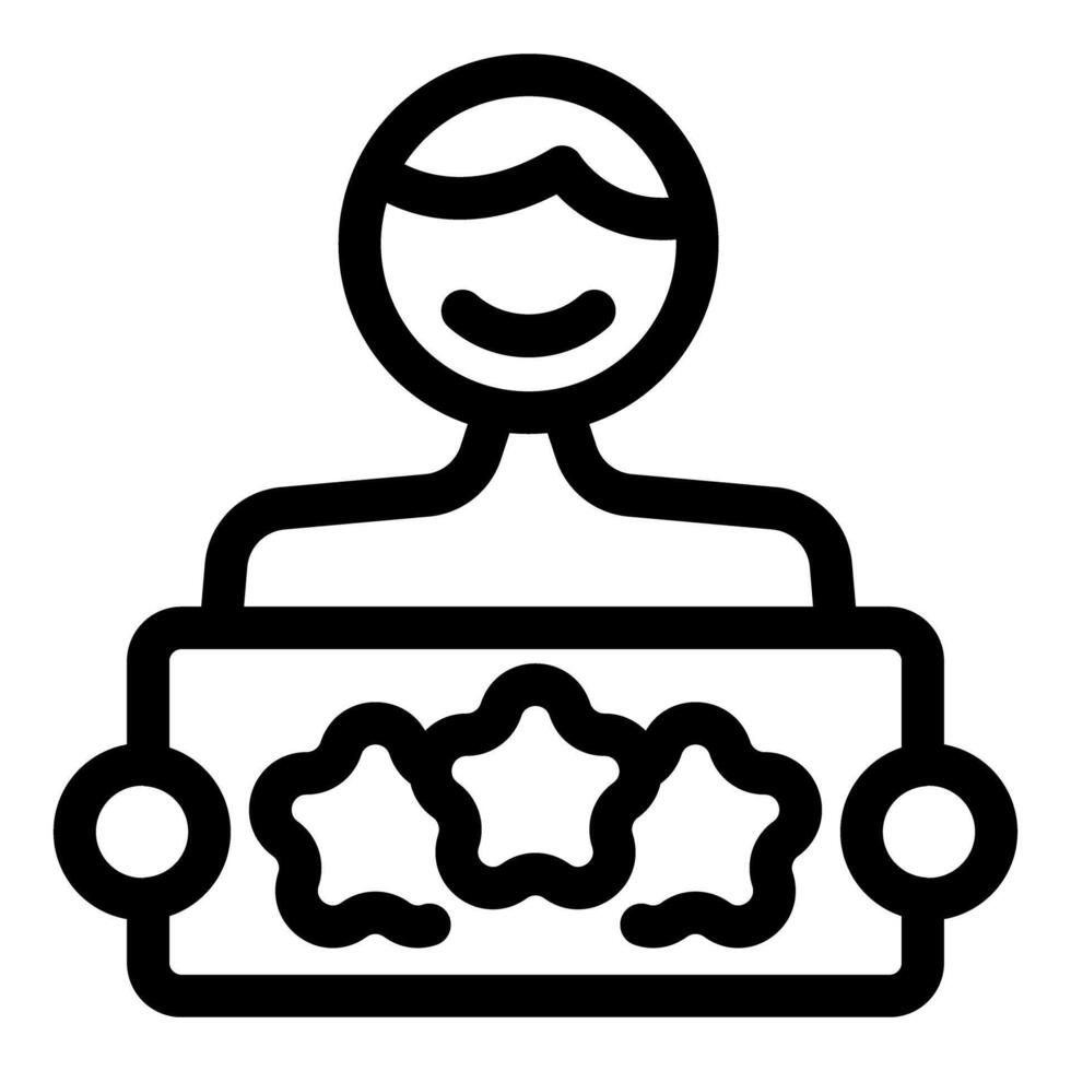 Happy person holding a sign with three stars, customer satisfaction rating vector