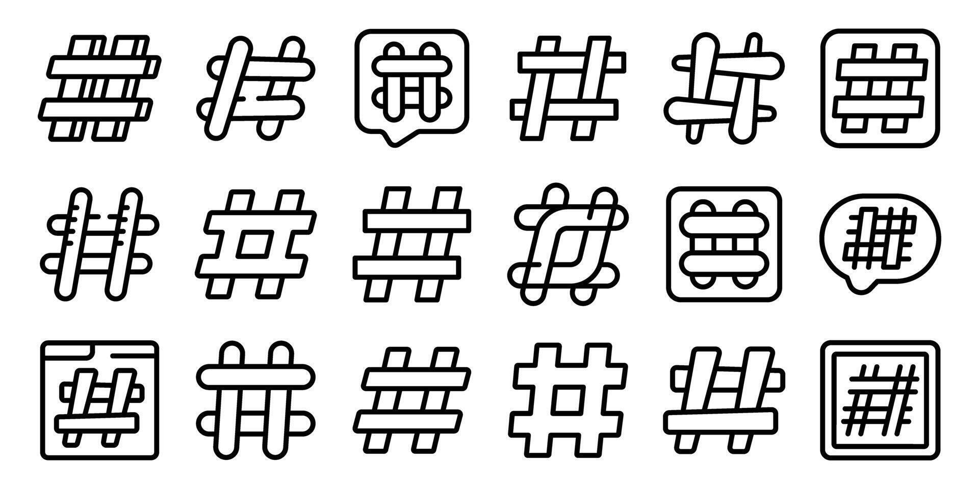 Hashtag symbol icons set. Hashtag icons set showing social media trending topics and digital marketing campaign vector