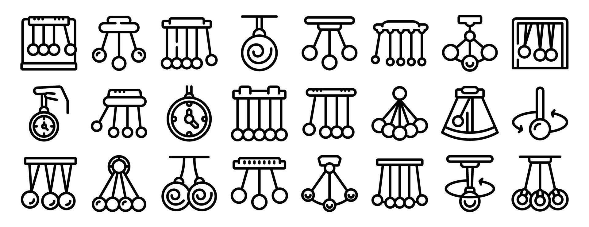 Swinging hypnosis pendulum icons set. Set of pendulum icons showing different types and uses of pendulums vector