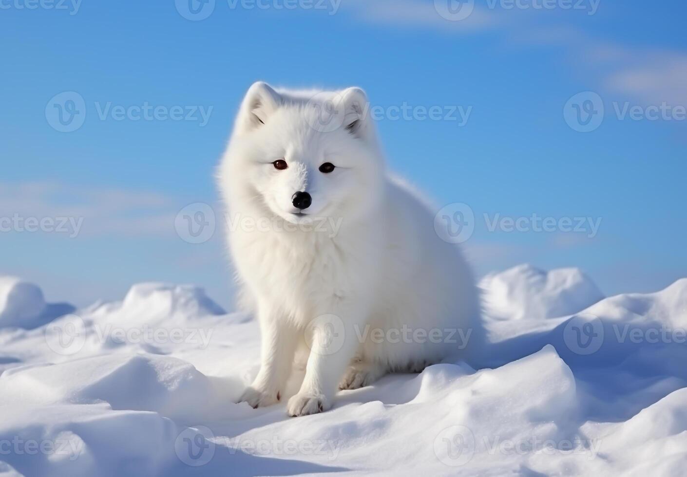 White arctic fox posing in the snow photo