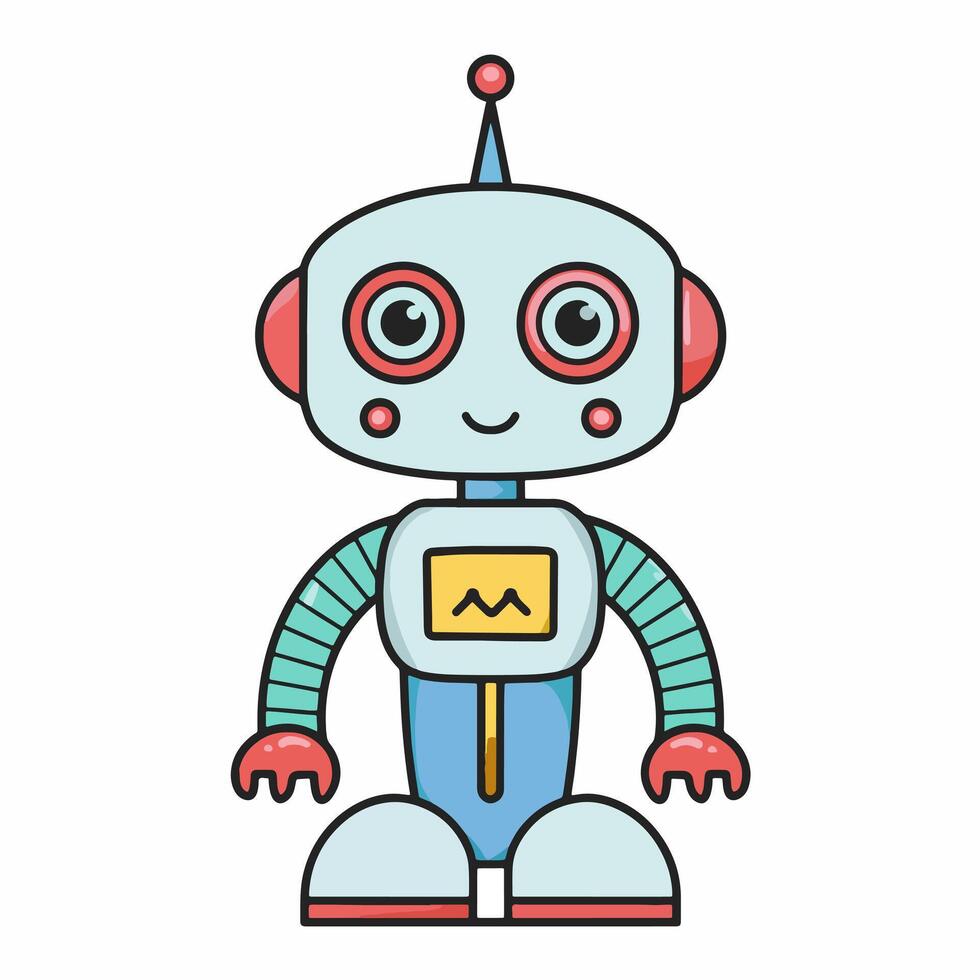 A cartoon robot with a blue and red face vector