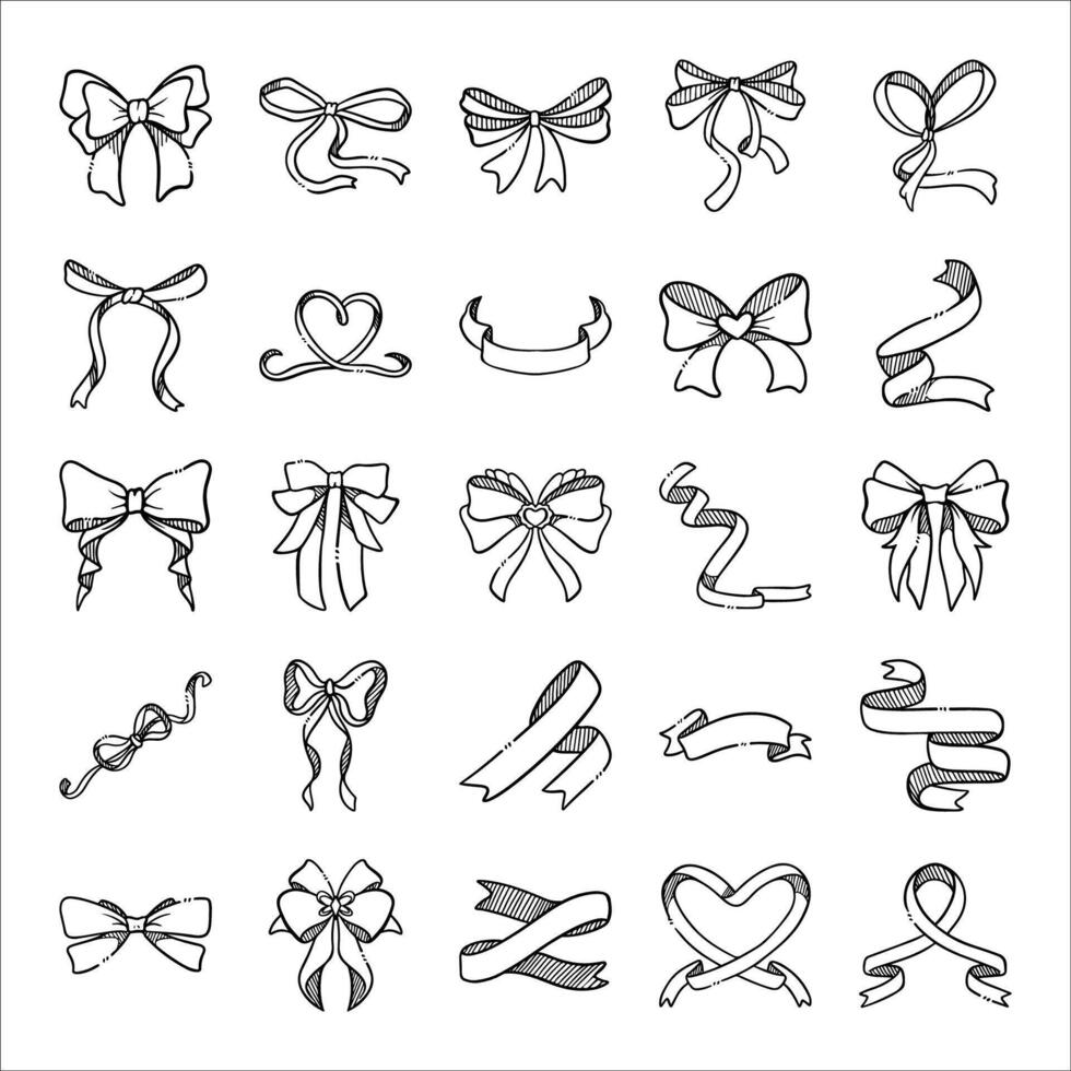 set of coquette and bow outline illustration vector