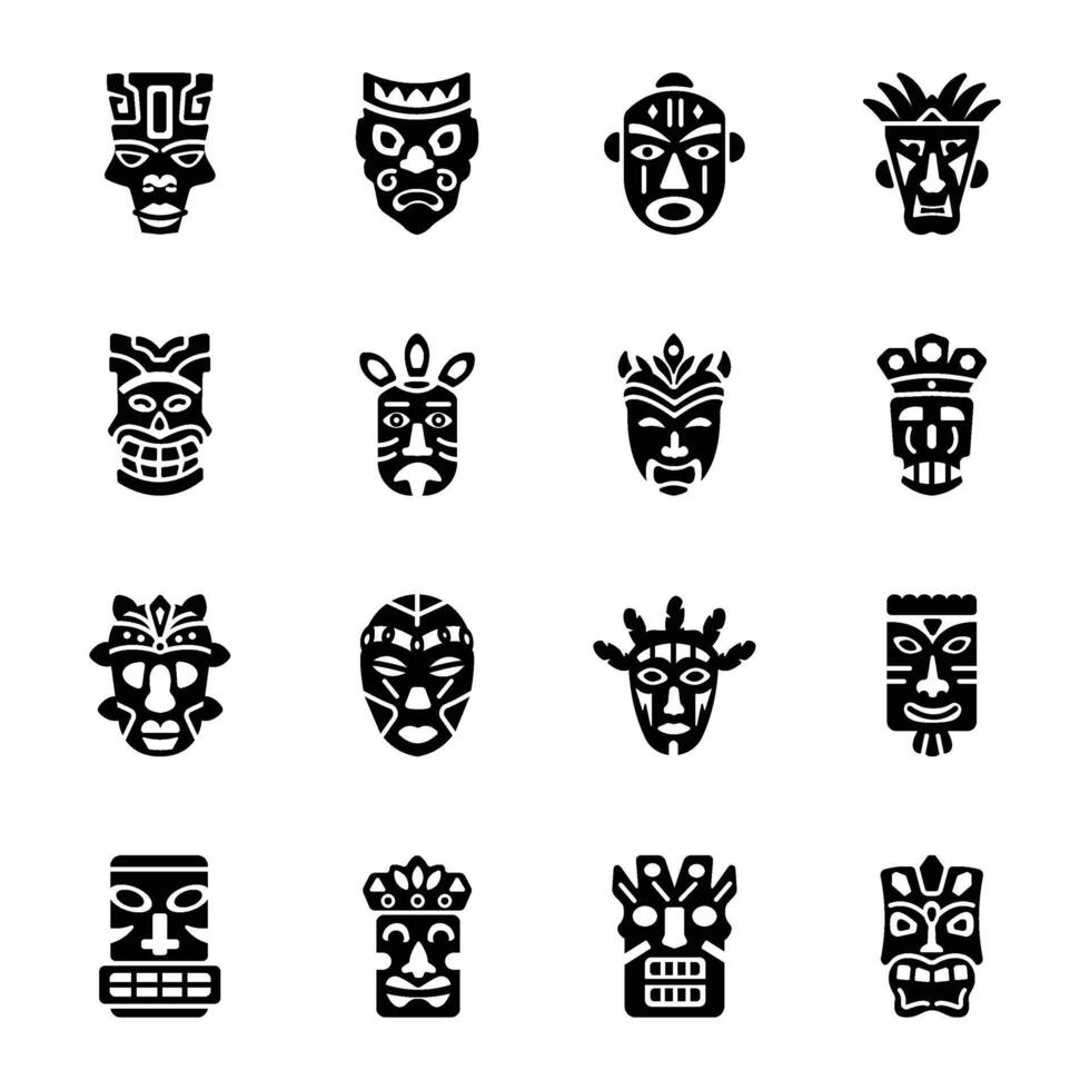 Bundle of Traditional Tiki Idol Solid Icons vector