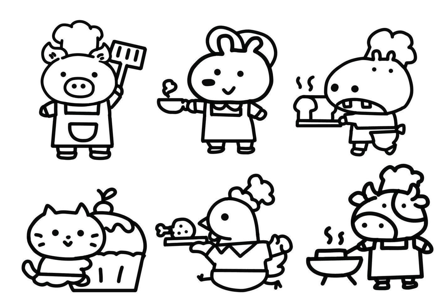 Group of animals mascot about foods doodle style. vector