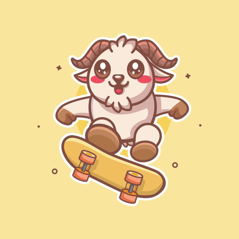 funny goat animal character mascot playing skateboard isolated cartoon vector