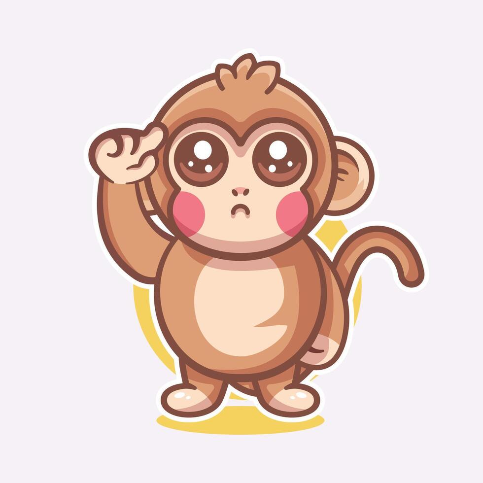 cute monkey animal mascot with thinking expression isolated cartoon in flat style design vector