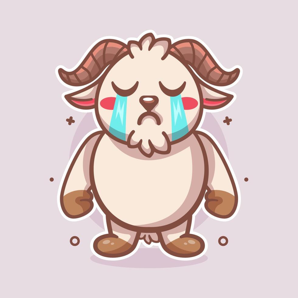 kawaii goat animal mascot with cry expression isolated cartoon in flat style design vector
