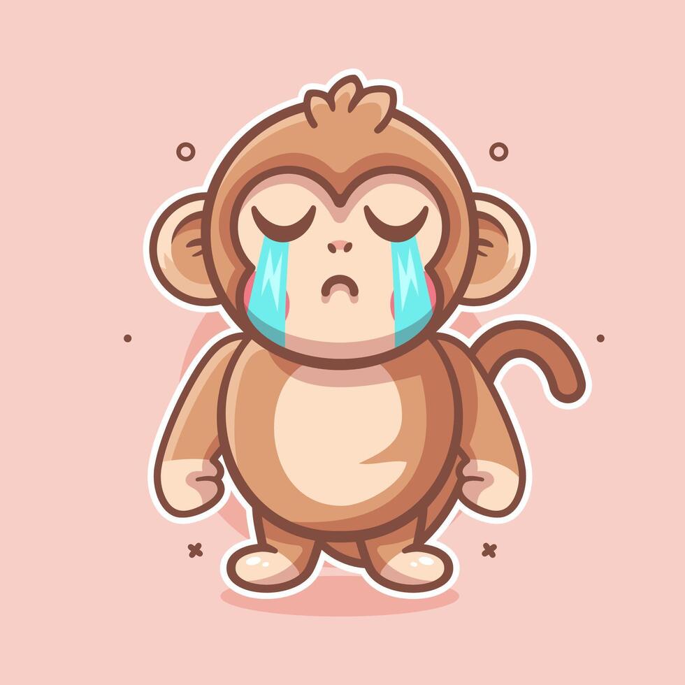 cute monkey animal mascot with cry expression isolated cartoon in flat style design vector