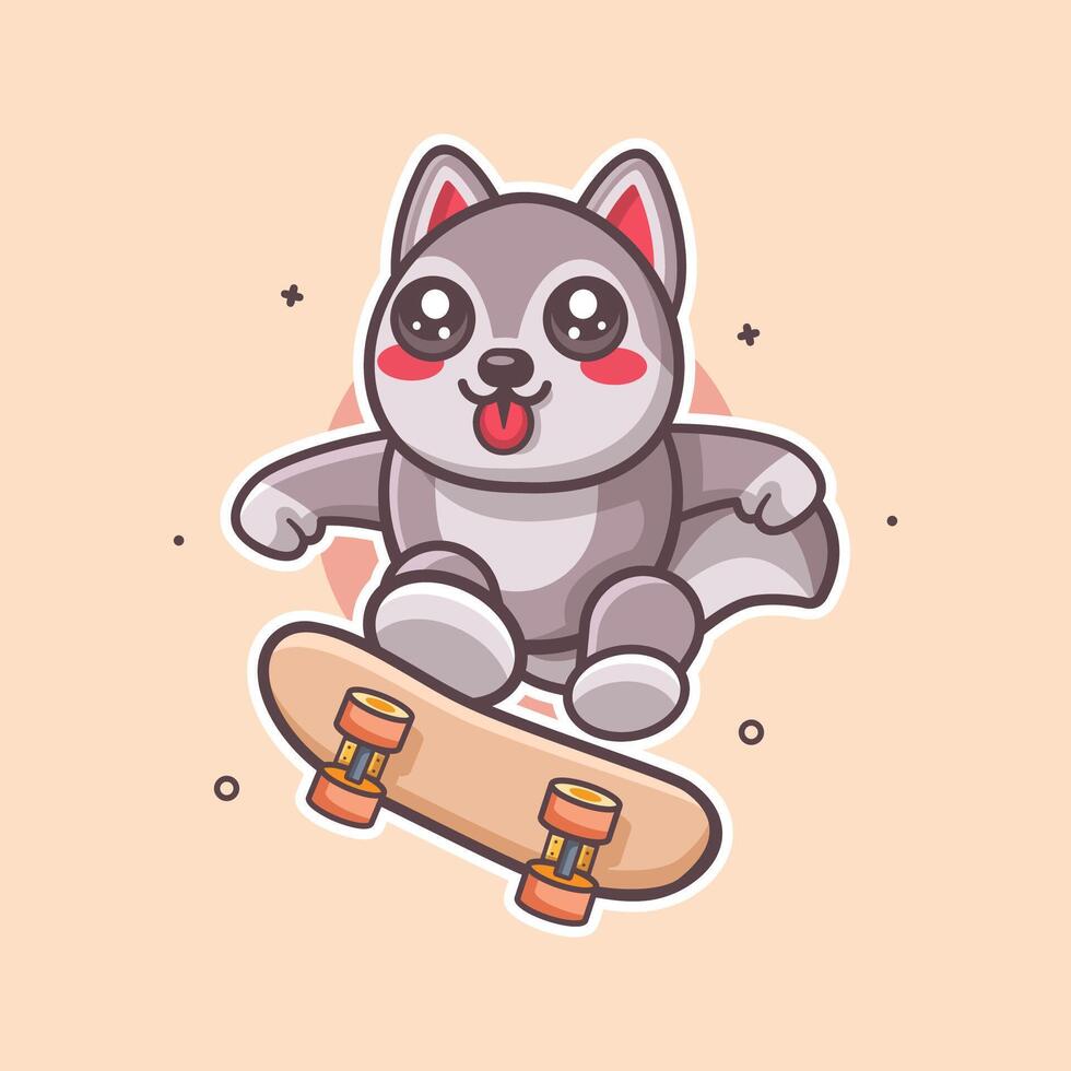 happy husky dog animal character mascot playing skateboard isolated cartoon vector