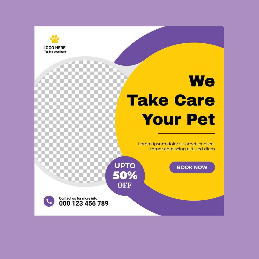 Pet social media posts design template vector