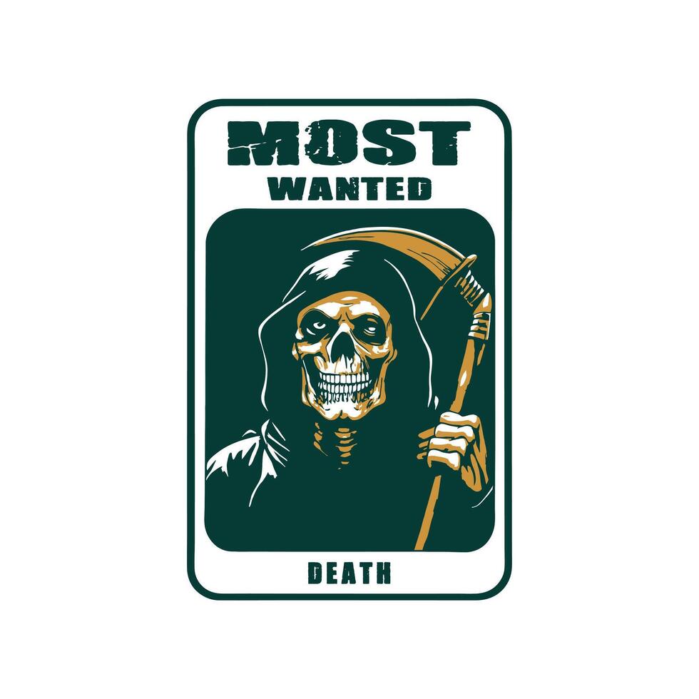 grim skull illustration with most wanted text vector