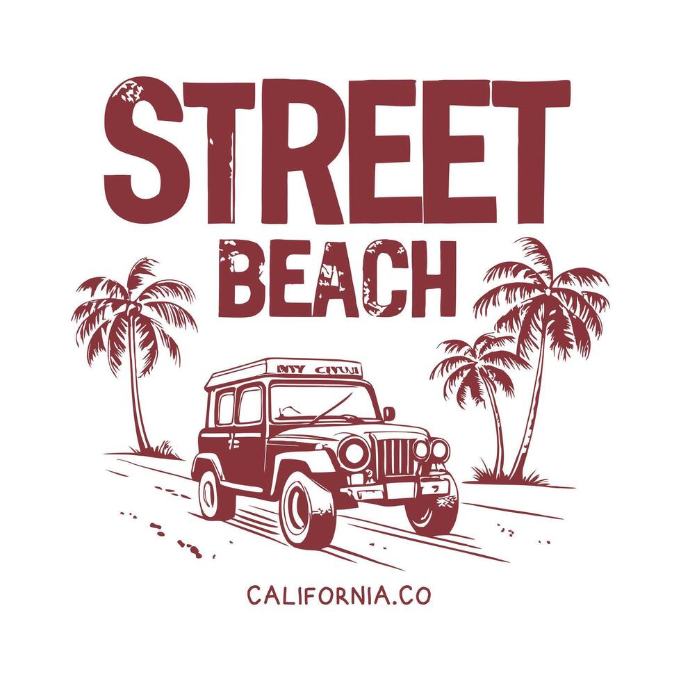 beach and car design illustration with street beach text vector