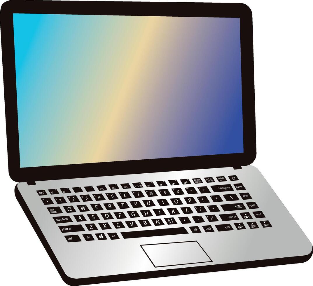 Laptop flat illustration. Computer laptop cartoon with colorful screen vector