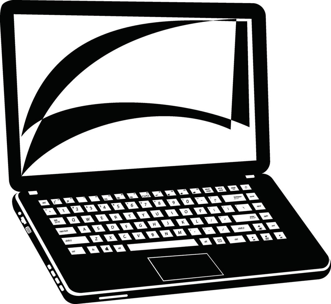 Laptop flat illustration. Computer laptop cartoon with black screen vector