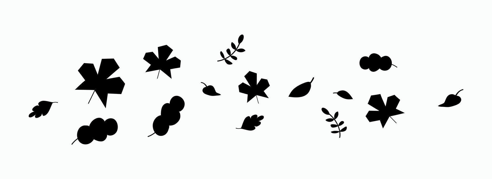 Autumn leaves blown by the wind silhouettes on a white background illustration banner vector
