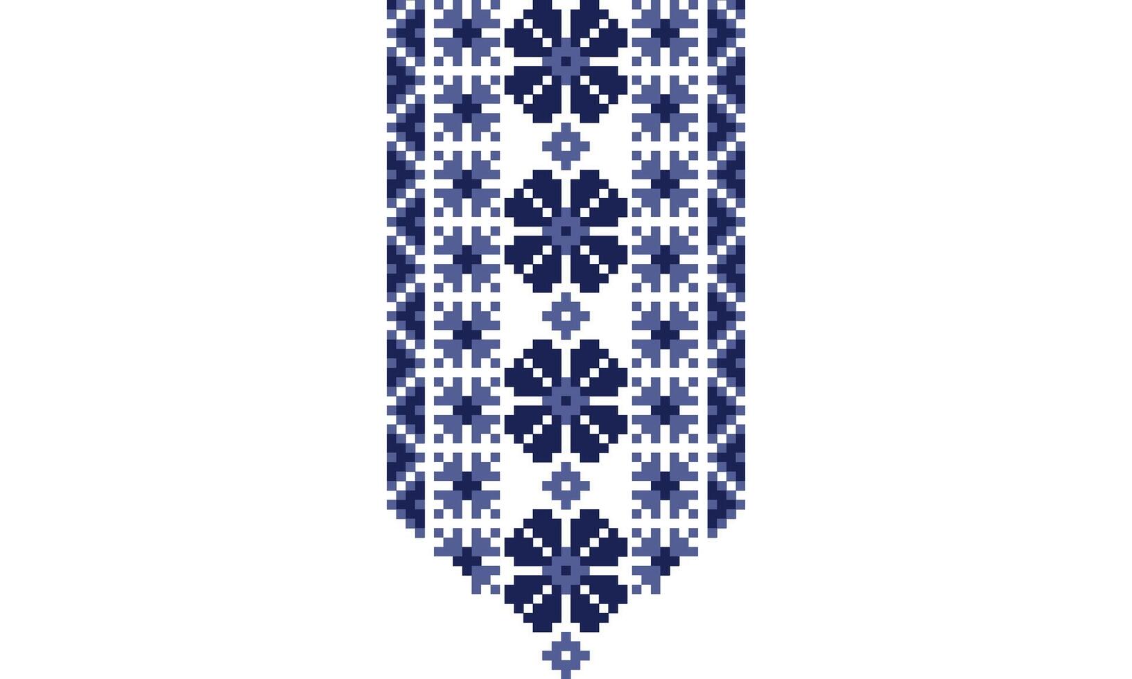 a detailed pattern composed of pixel designs with blue square on transparent background , design for collar. vector