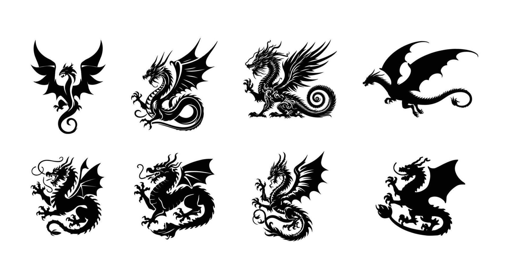 An illustration of a Chinese dragon set vector