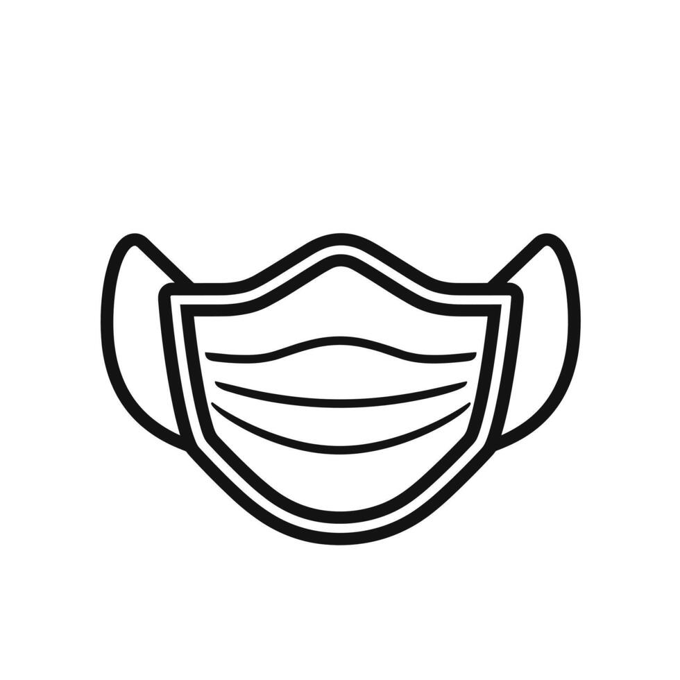 Simple black and white line drawing of a protective face mask, depicting a modern health and safety icon vector