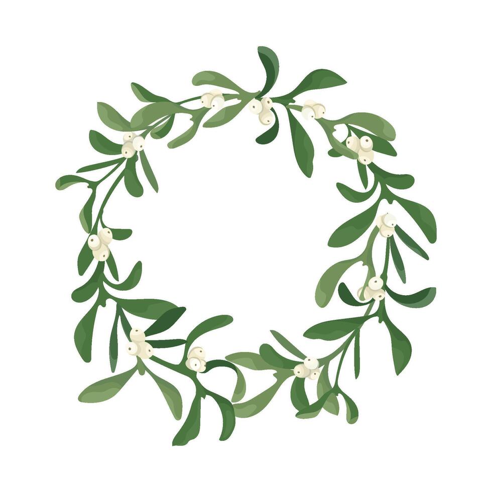 Wreath of sprig mistletoe with berries. craft christmas decoration of mistletoe garland isolated on white background. Design frame element for print, card, flyer, banner vector